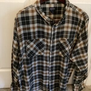 Men’s SMITH’S WORKWEAR XXL BROWN PLAID LONG SLEEVE BUTTON DOWN